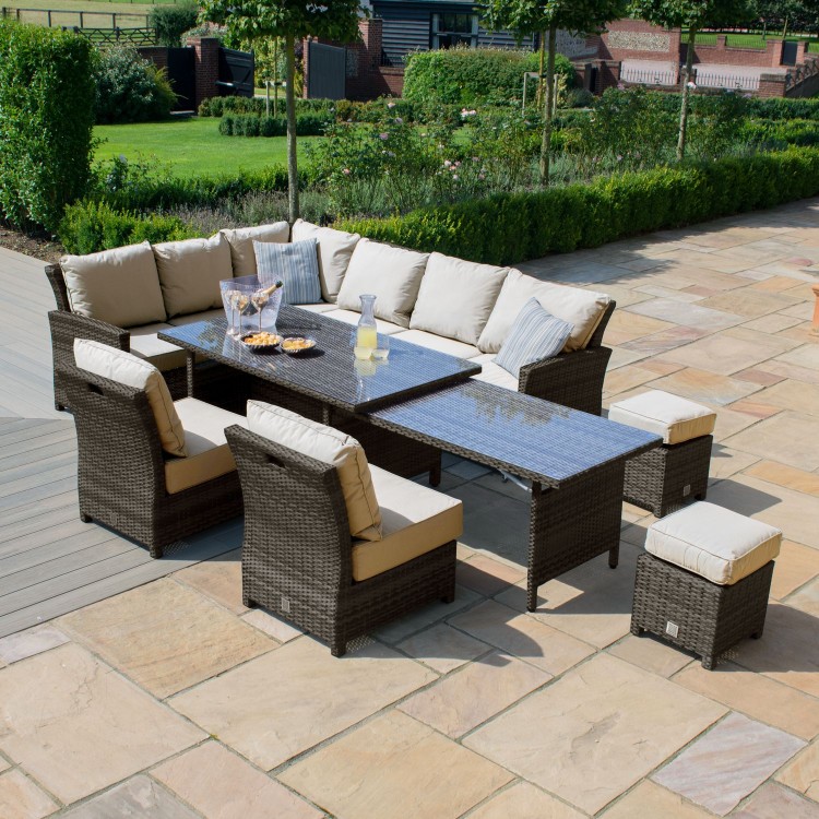 Maze Rattan Garden Furniture Kingston Brown Extending Corner Dining Set